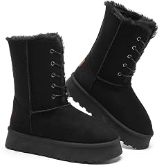 Uoidru Womens Snow Boots Mid-calf Boot Lace-up Winter Boots for Women Fur Lined Boot Womens Suede Platform Snow
