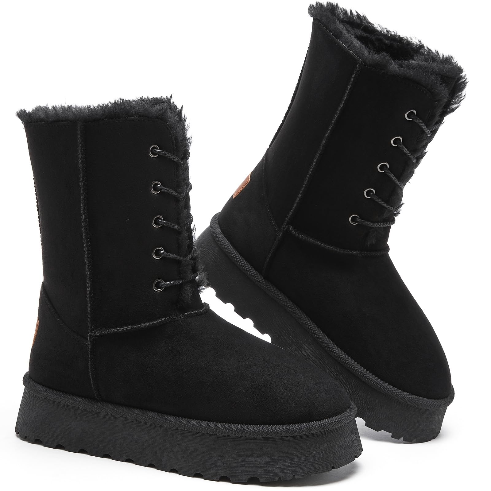 Uoidru Womens Snow Boots Mid-calf Boot Lace-up Winter Boots for Women Fur Lined Boot Womens Suede Platform Snow