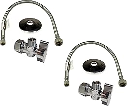 Complete Faucet Set Valve 1/2 in. NOM Inlet x 3/8 in. OD Compression Outlet Angle Shut Off Valve + Escutcheon Plate + 20" Long Stainless Steel Braided Lavatory Water Supply Line (2 Pack)