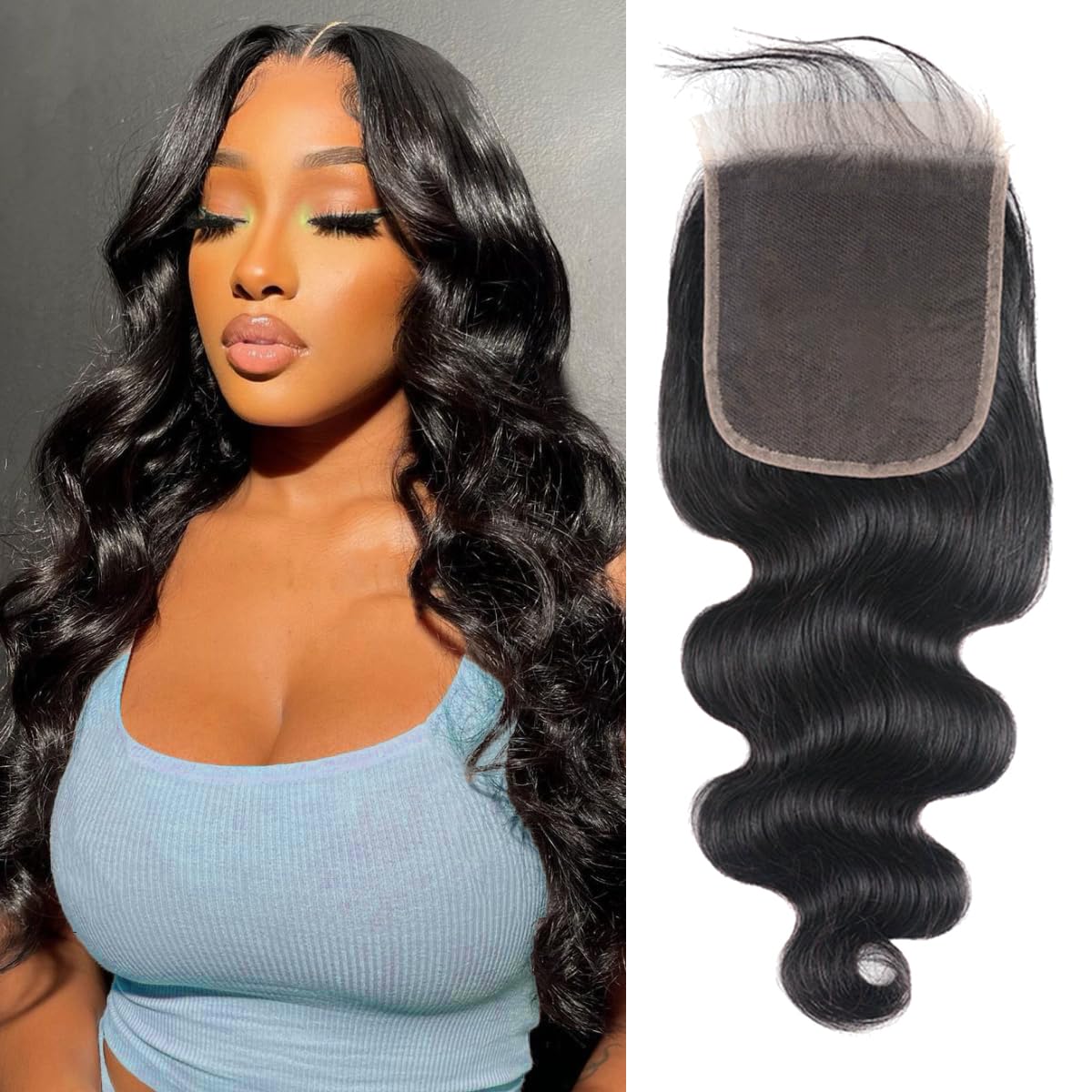 5x5 HD Lace Closure Human Hair Body Wave Closure 10 Inch HD Lace Closure Free Part 100% Human Hair Extensions for Black Women Pre Plucked with Baby