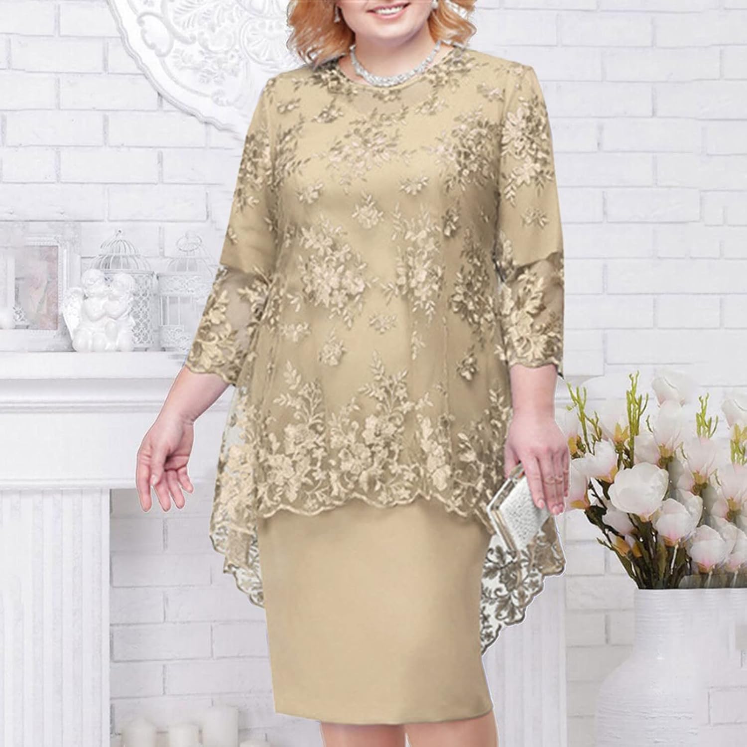 Women's Elegant Lace Embroidery Evening Dress Half Sleeve Women Casual Dresses Casual Skirts for Women 2024