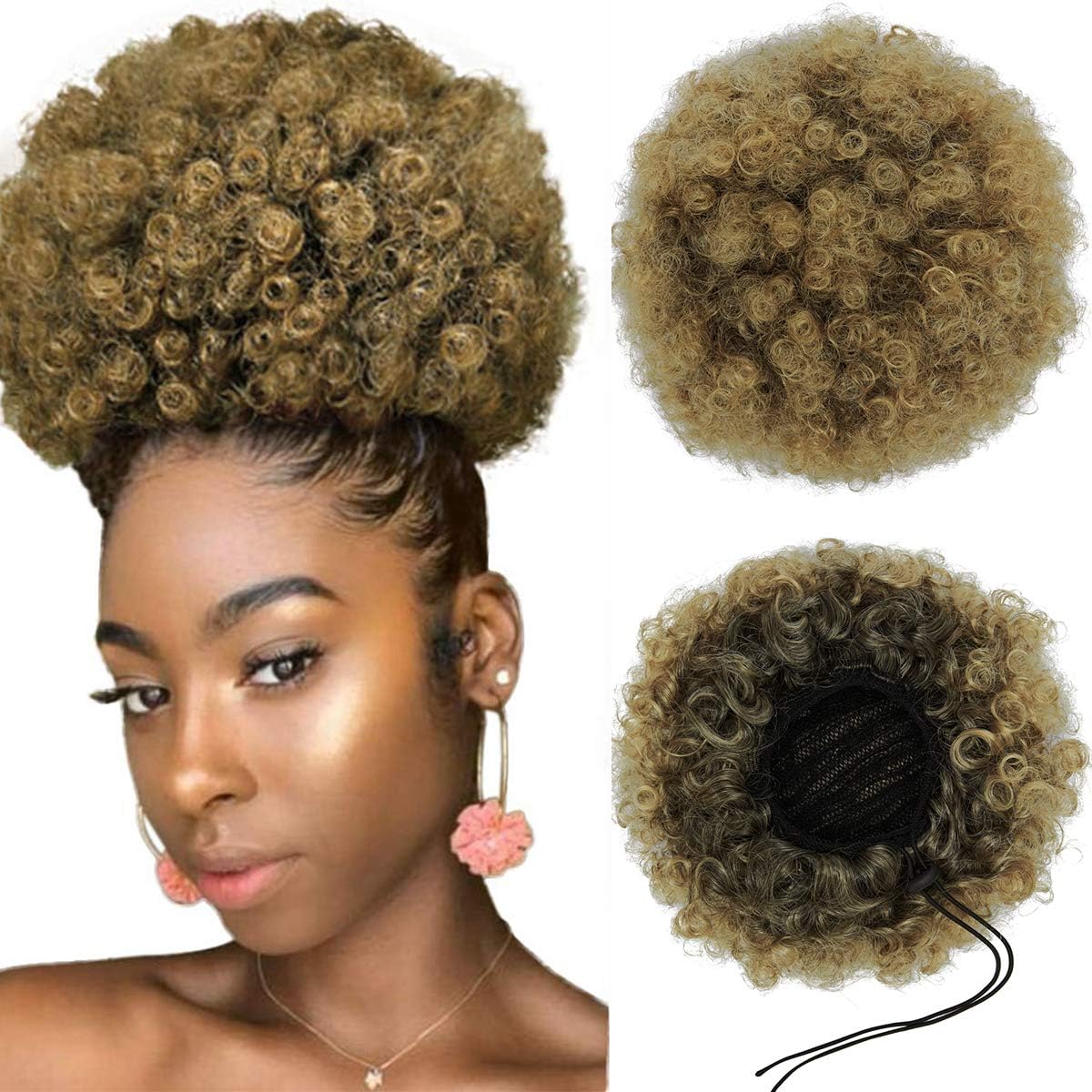 Afro Puff Drawstring Ponytail Synthetic Curly Hair Ponytail Extension Kinky Curly Hair Bun Ponytail Clip in Hair Extensions for Women Bun Ponytail Extensions Medium Size