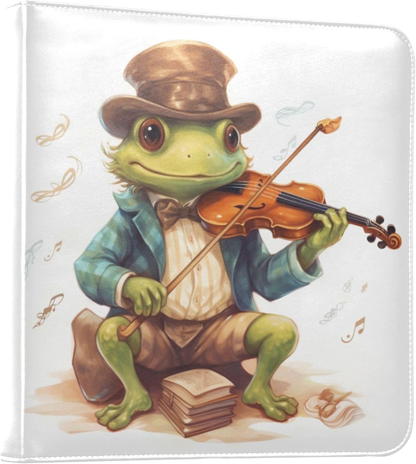 JIPONI Frog with Violin Large Photo Album, DIY Leather Cover Scrapbook Albums for 4x6 5x7 6x8 Pictures, Self Adhesive Memory Book for Wedding, Baby, Family