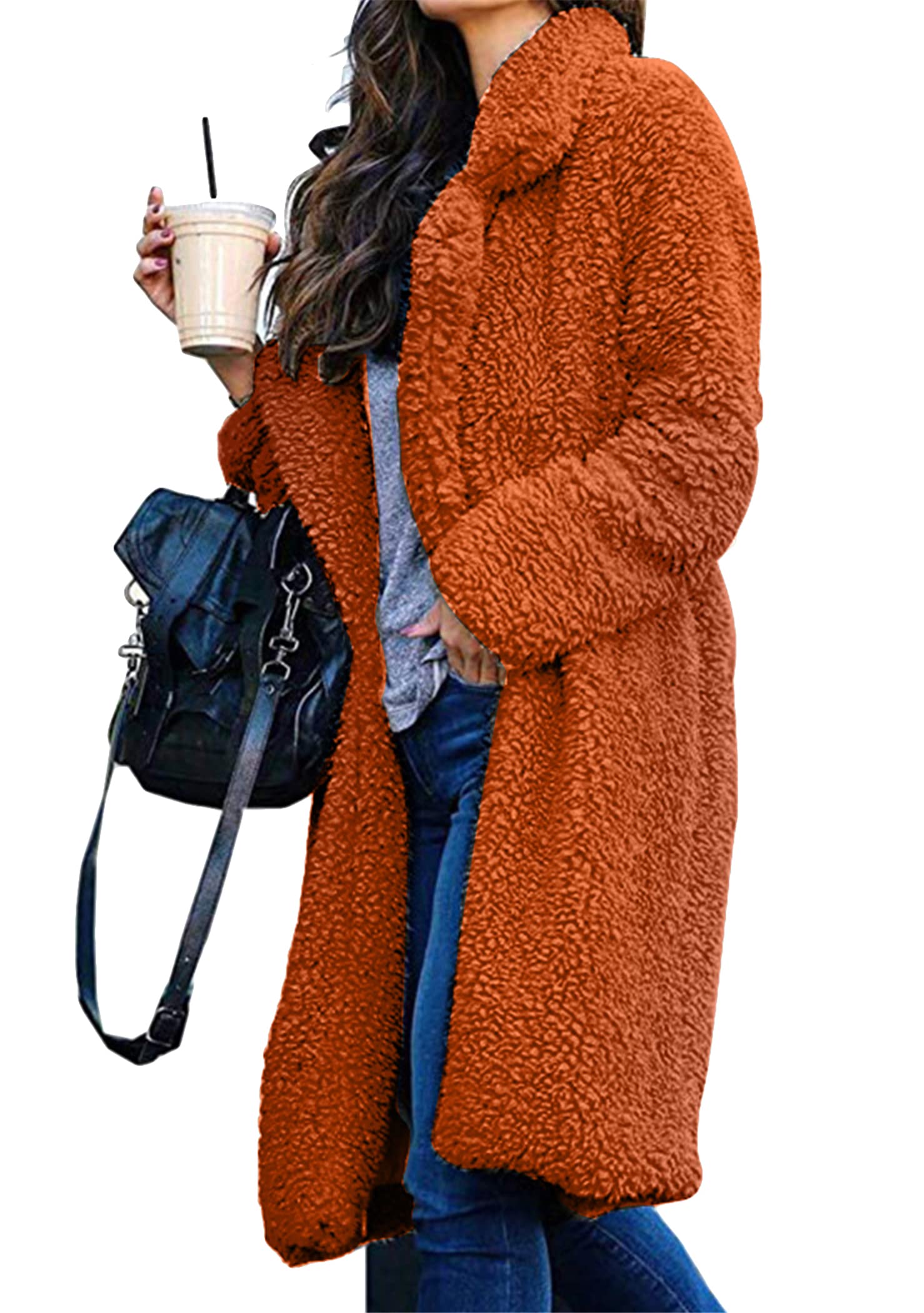 OMZIN Donne Inverno Manica Lunga Oversize Fuzzy Pile Cappotti Lunghi Capispalla