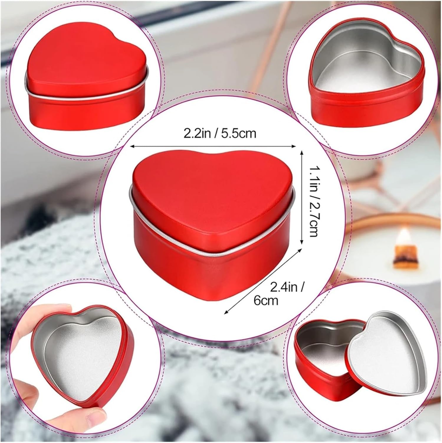 Candle Jars 12 PCS Heart Shaped Metal Tins Box, Empty Candy Jars with Lids, Favors Storage Containers