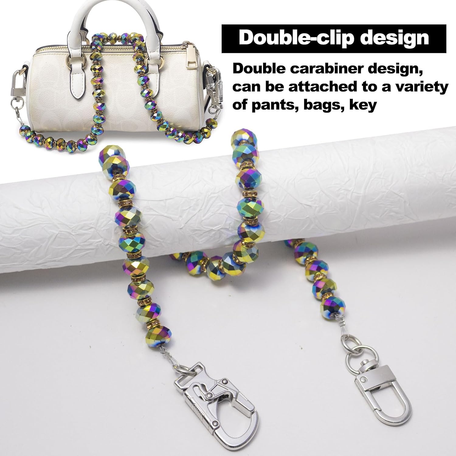 Ahiller Glass Beads Wallet Chain for Men Women, Hip Hop Punk Style Pant Chain with Metal Secure Double Locking Clip - Image 3