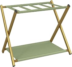 IBUYKE Luggage Rack for All Suitcase Sizes,Foldable Suitcase Stand with Fabric Storage Shelf,Easy to Assemble for Bedroom Living Room Hotel,Gold TLR002G