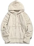 Men's Fashion Hooded Sweatshirts Unisex Splicing Drawstring Fluffy Faux Fur Hoodies Sherpa Pullover Tops