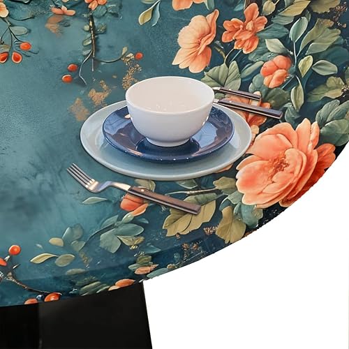 Vista 366 de Pardick Mantel redondo elástico con diseño de hojas de otoño, mantel redondo ajustable de 36 a 42 pulgadas, mantel circular impermeable, lavable