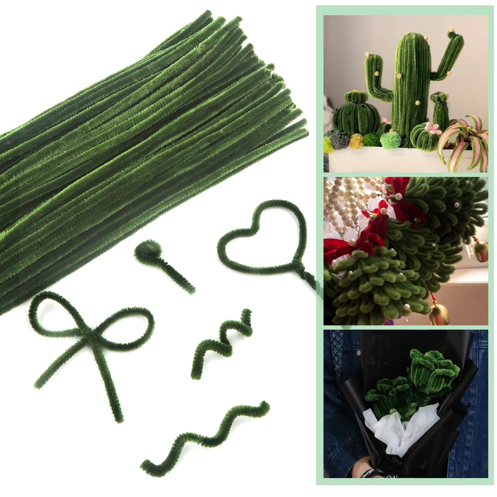 TOAOB 100pcs Moss Green Pipe Cleaners for Craft 30cm Long Chenille Stem 6mm Thick Fuzzy Sticks Craft Supplies for DIY Flowers Projects Home Decorations - Image 4