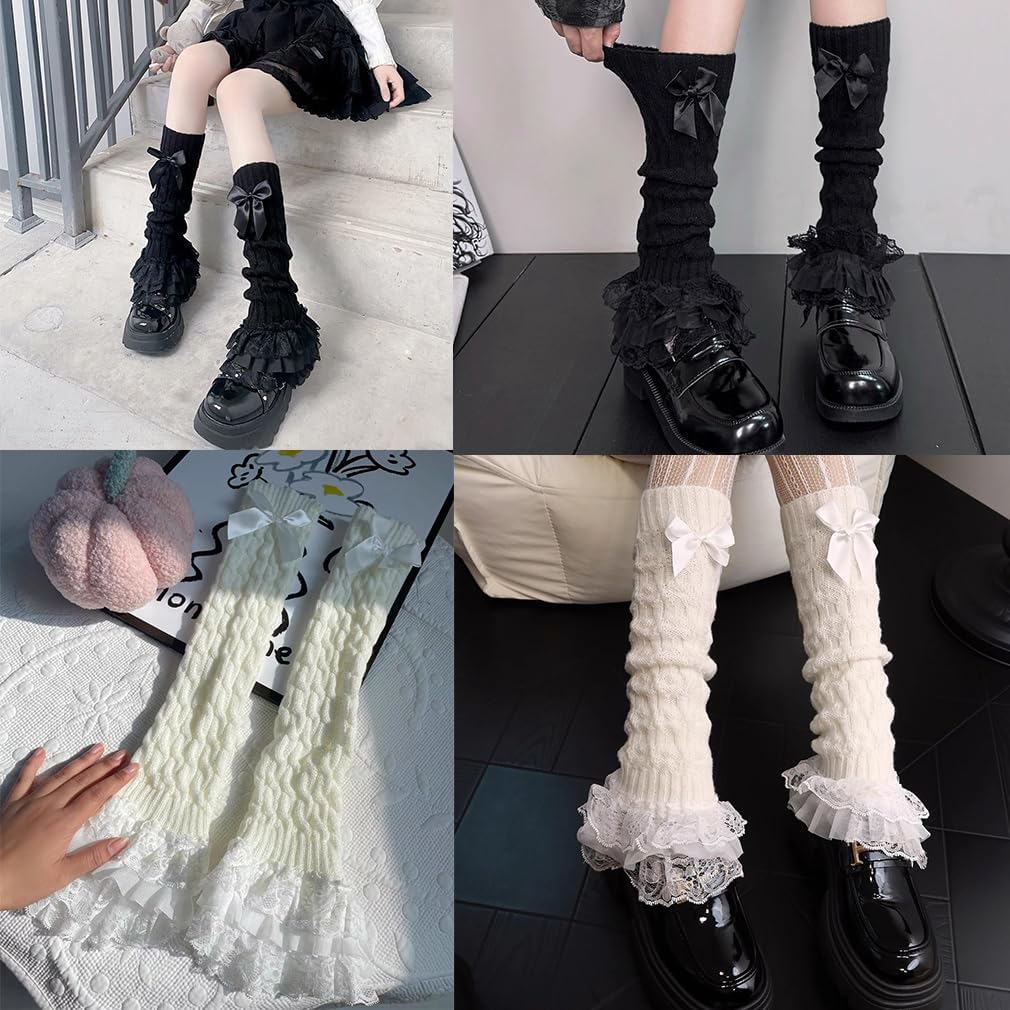 2Pair Harajuku Knitted Leg Warmers Knee High Leg Sleeve Socks Lolita High Socks