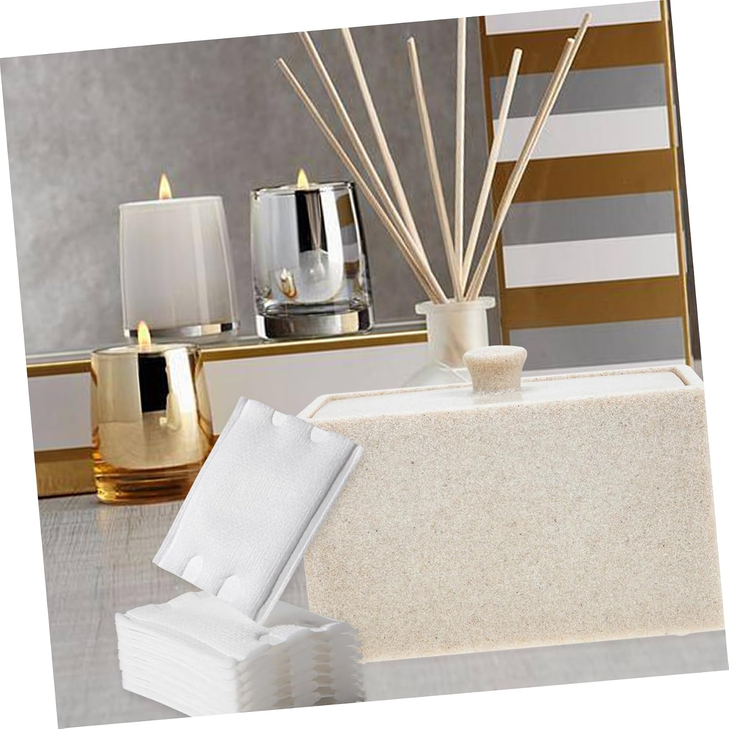 Unomor Space-saving Cotton Pad Box Lid Travel Cotton Swab Holder Resin Material Fashion-forward Design