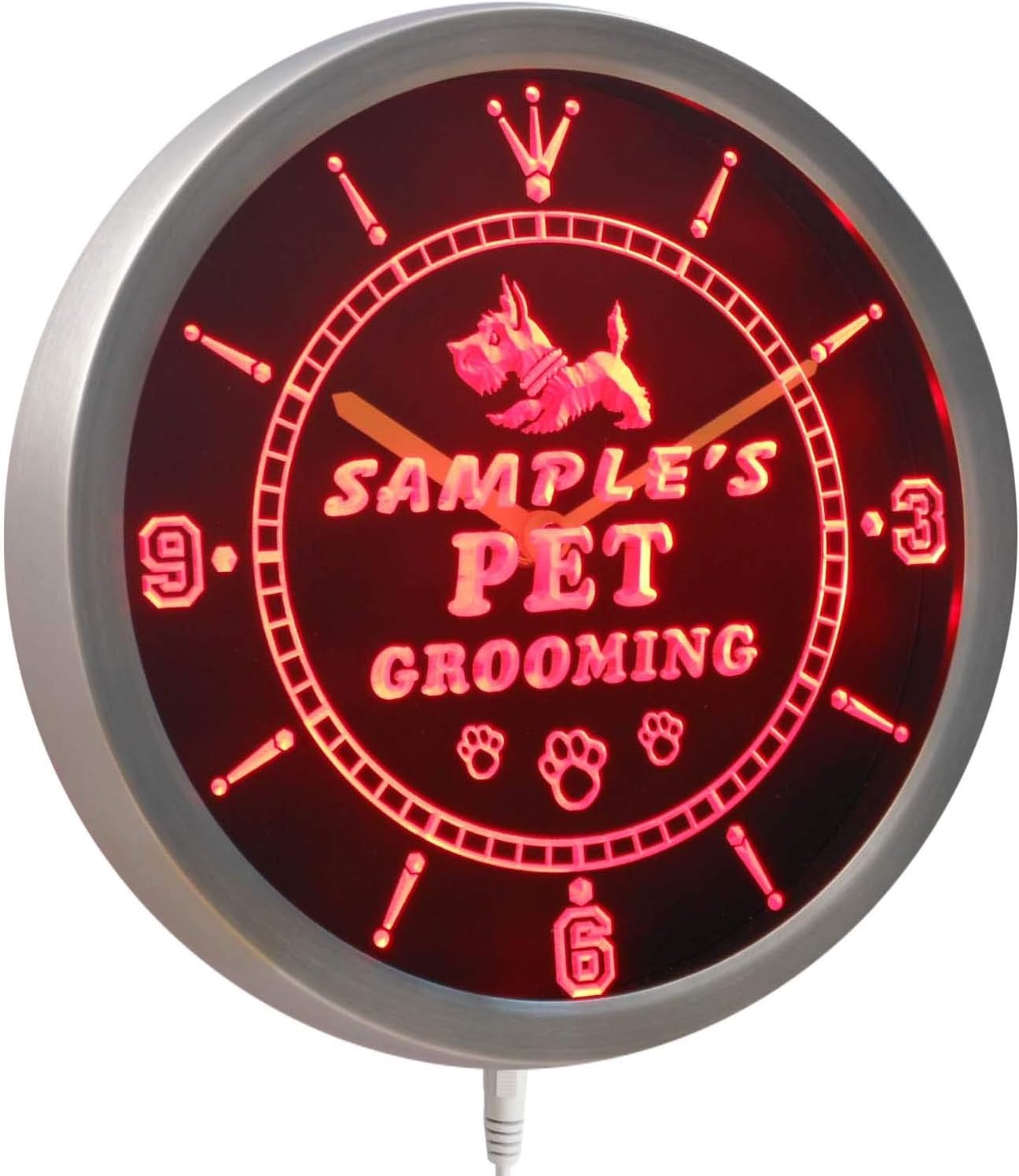 ADVPRO ncqq-tm Name Personalized Custom Pet Grooming Paw Print Bar Neon Sign LED Wall Clock