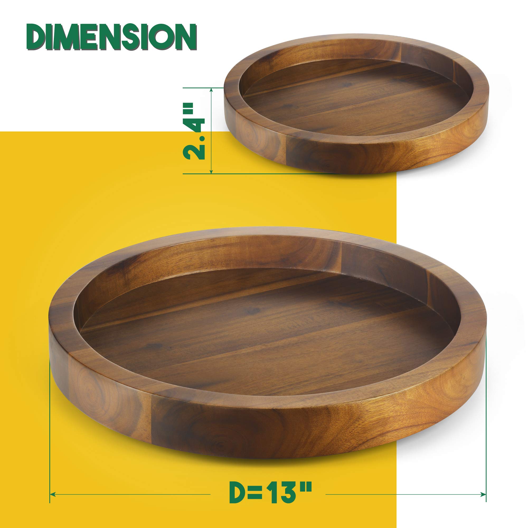 13" Lazy Susan Turntable Wood - Kitchen Turntable Storage Food Bin Container for Kitchen Cabinets, Pantry, Refrigerator, Counter top (Acacia wood)