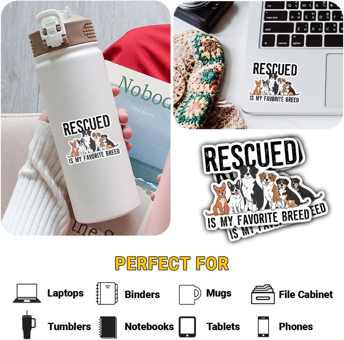 3 Pcs Rescued is Truly My Favorite Breed Dog Stickers, Cute Puppy Vinyl Decals for Laptop, Notebook, Journal, Hydro Flask, Car Bumper, Gift for Animal Lovers, Rescue Moms, Friends 3 Inches - Image 4