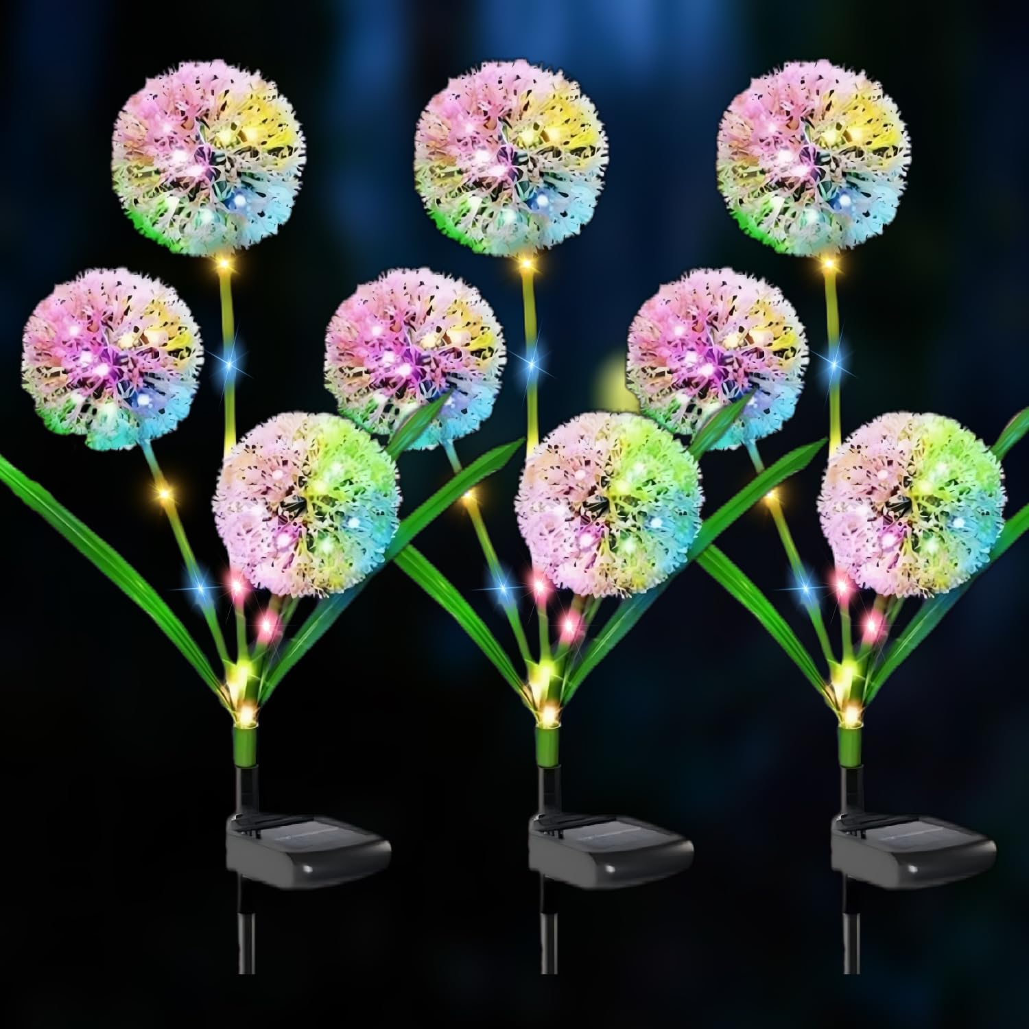 SHAREMI Solar Garden Lights Outdoor, 3 Pack Waterproof Dandelion Flowers Lamps with Colourful LED Lights