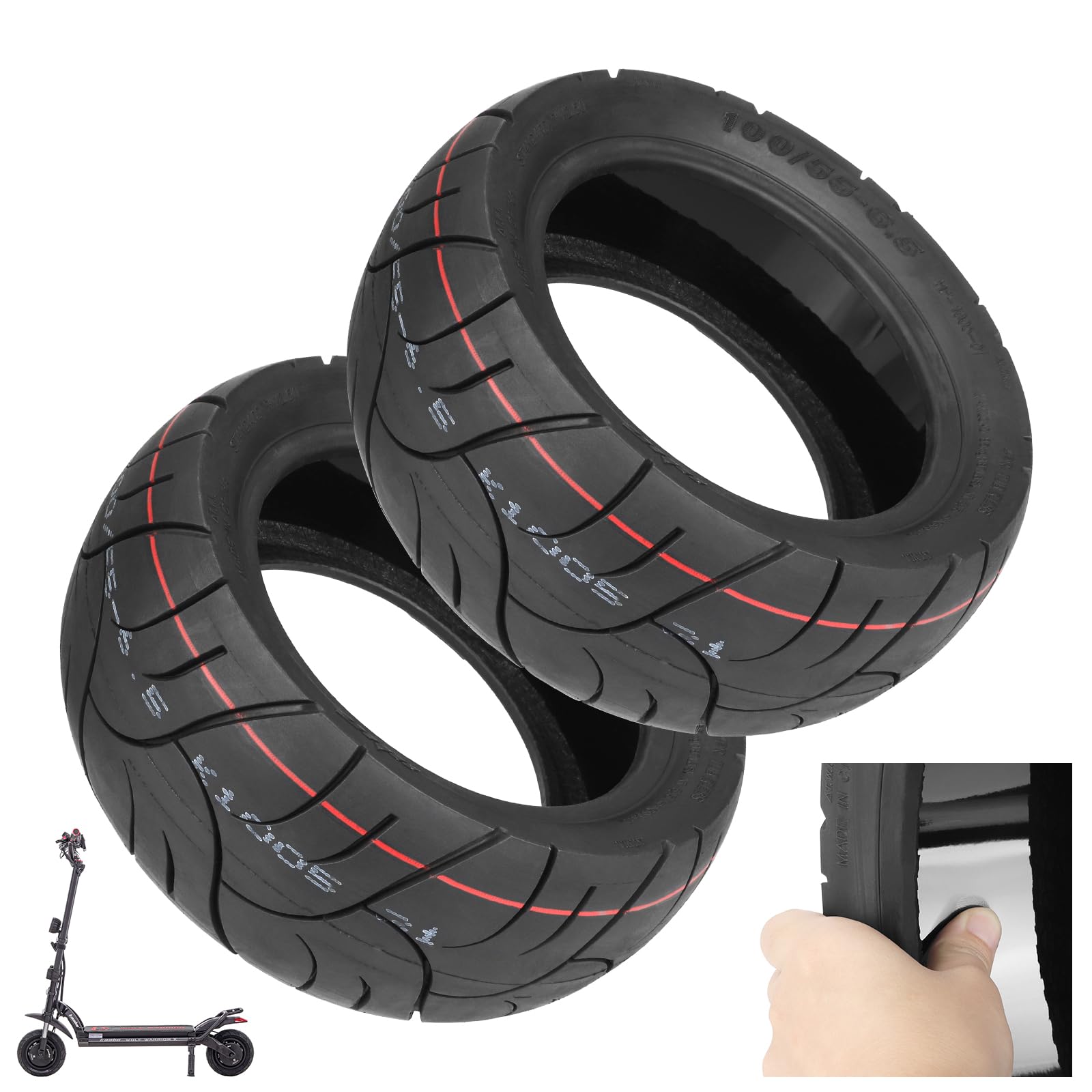 Lot de 2 pneus à vide 100/55-6,5 11" avec adhésif live intégré, réparables pour scooter Dualtron Ultra 2 THUNDER II Kaabo Wolf Warrior