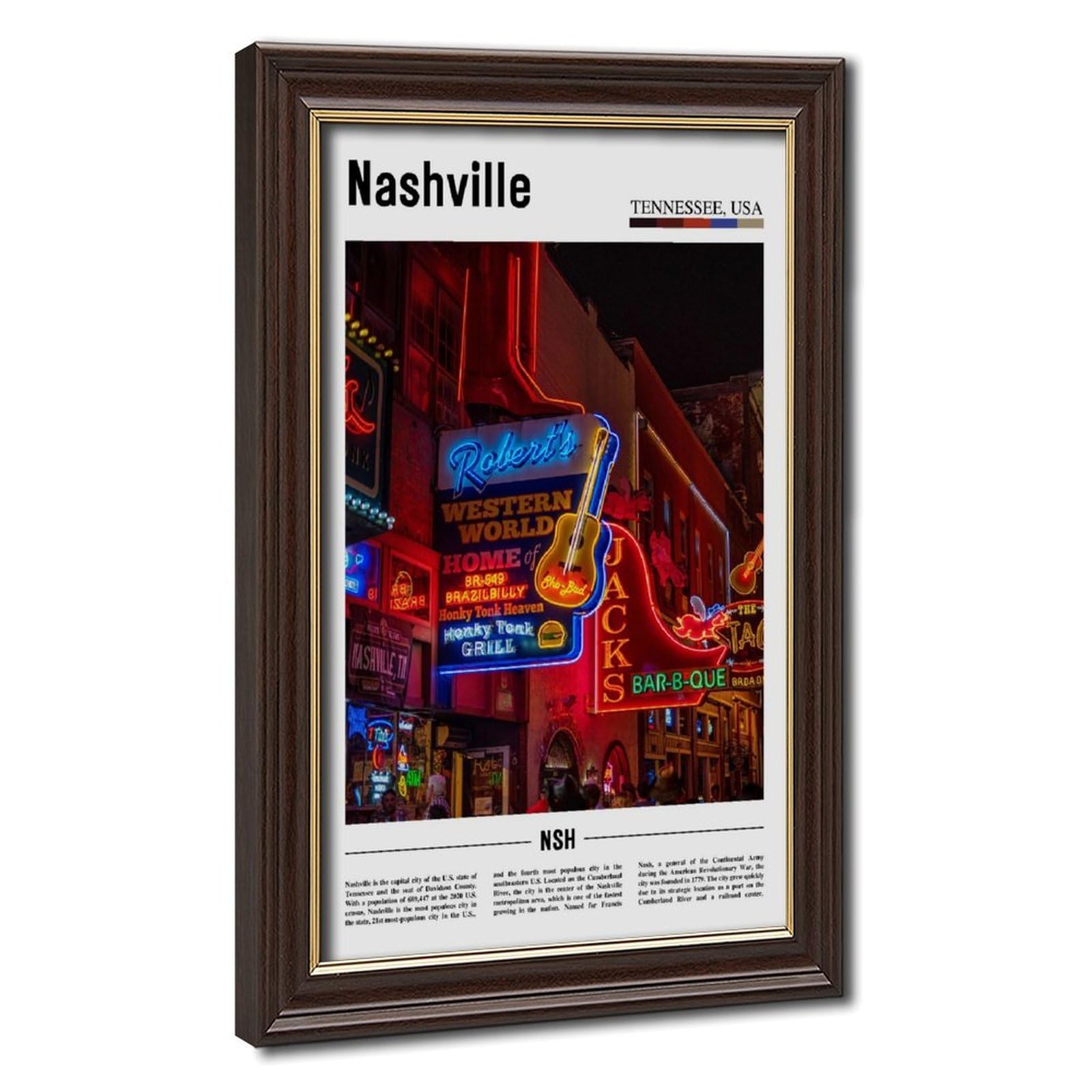 Wcyb Mokume Gane Frame Nashville Tennessee Usa America Landscape Travel Posters Prints Canvas Deco Paintings Wall Art Hangable Frame 12" L X 18" W
