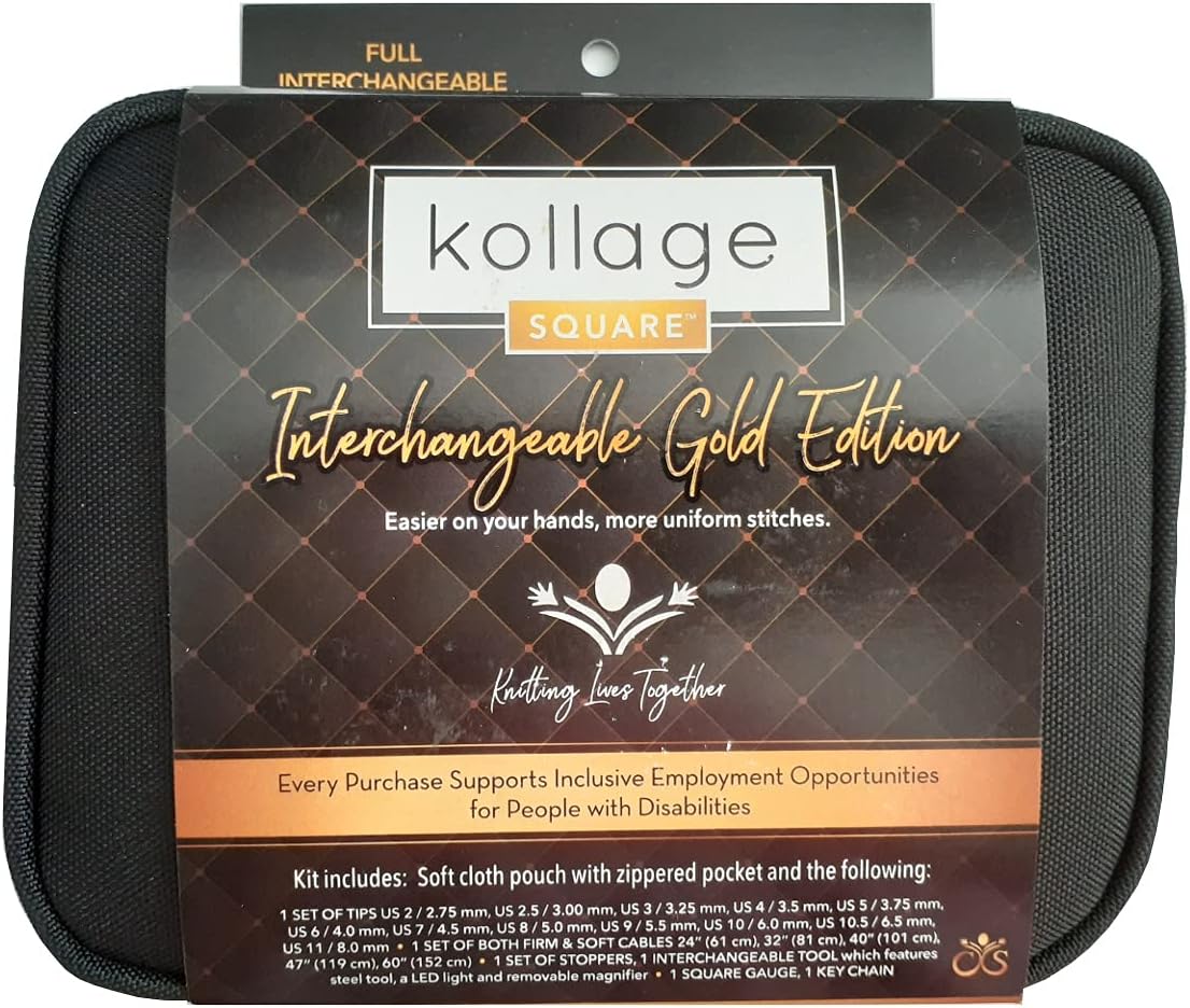 Kollage Square Full Interchangeable Kit Golden Edition, 12 Sizes of 5.5" Tips, 5 Firm & 5 Soft Cables