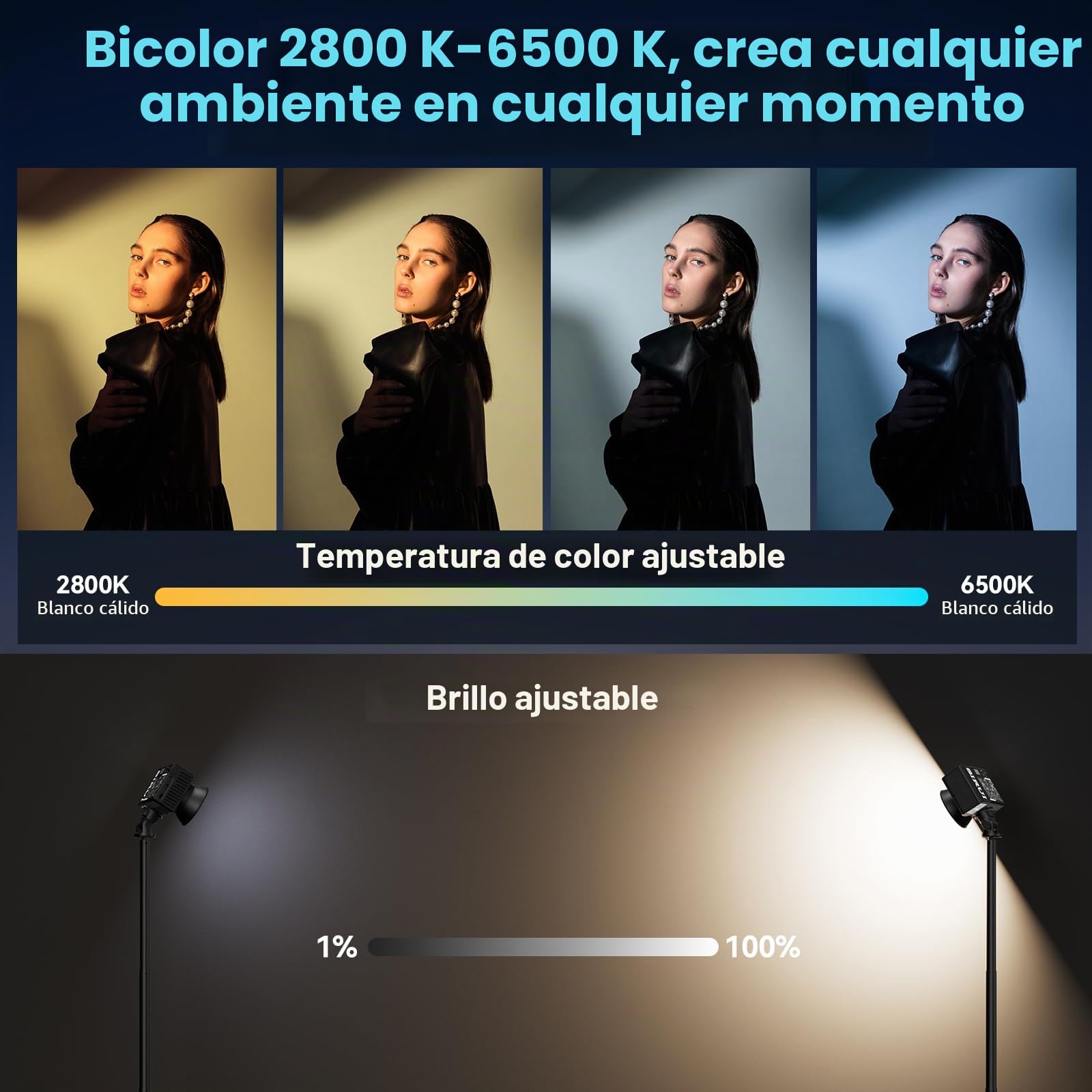 SIRUI C60X Luz Portátil para Fotografía 60W, Diseño Compacto de 0.53KG y Ultra-Silencioso 24.9dB, Carga Rápida 2H, Salida de 13,000 Lux, Control Bluetooth para Iluminación de Video en Estudio