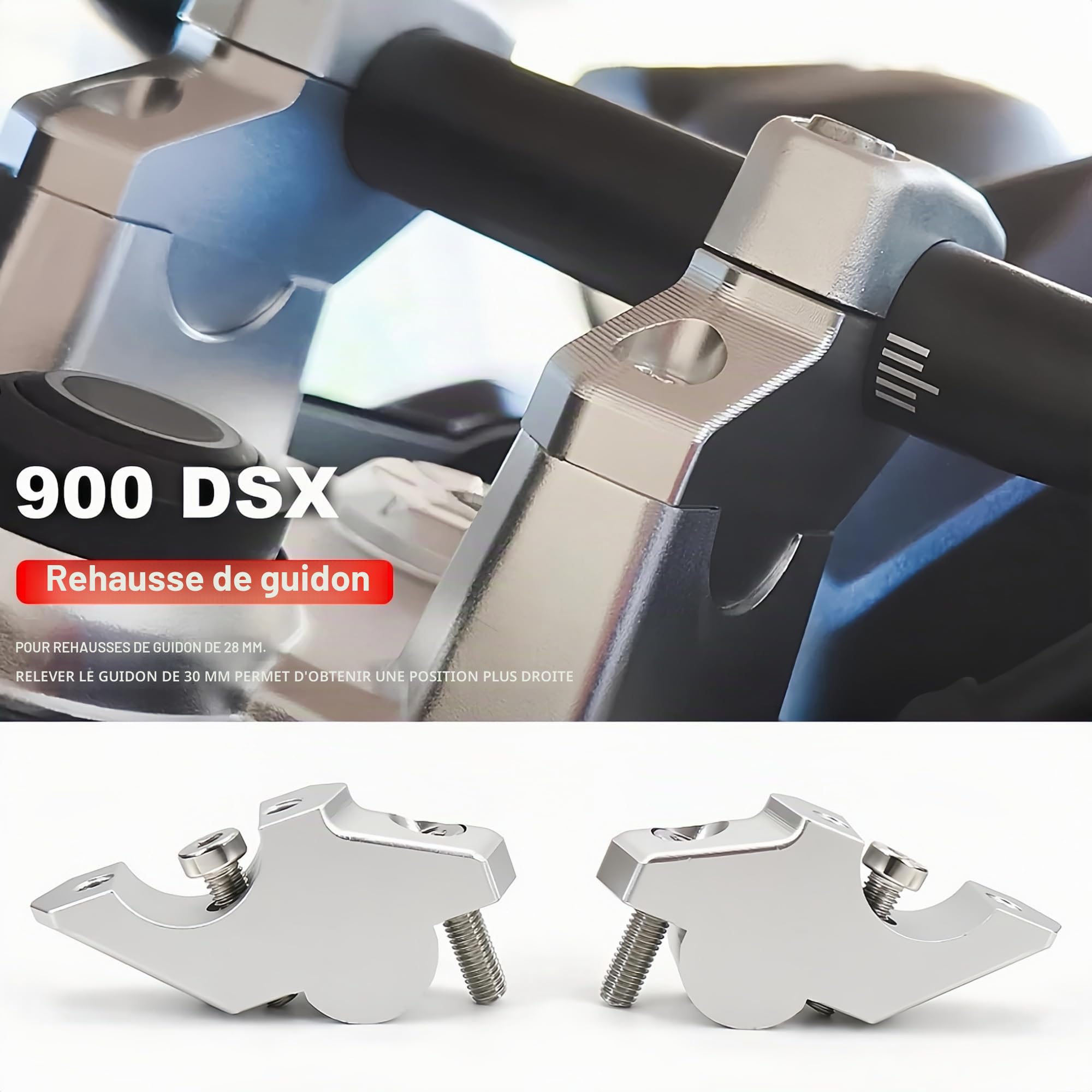 Pour Voge 900 DSX Guidon Riser Bar Mont Guidon Collier Argent Accessoires de Moto