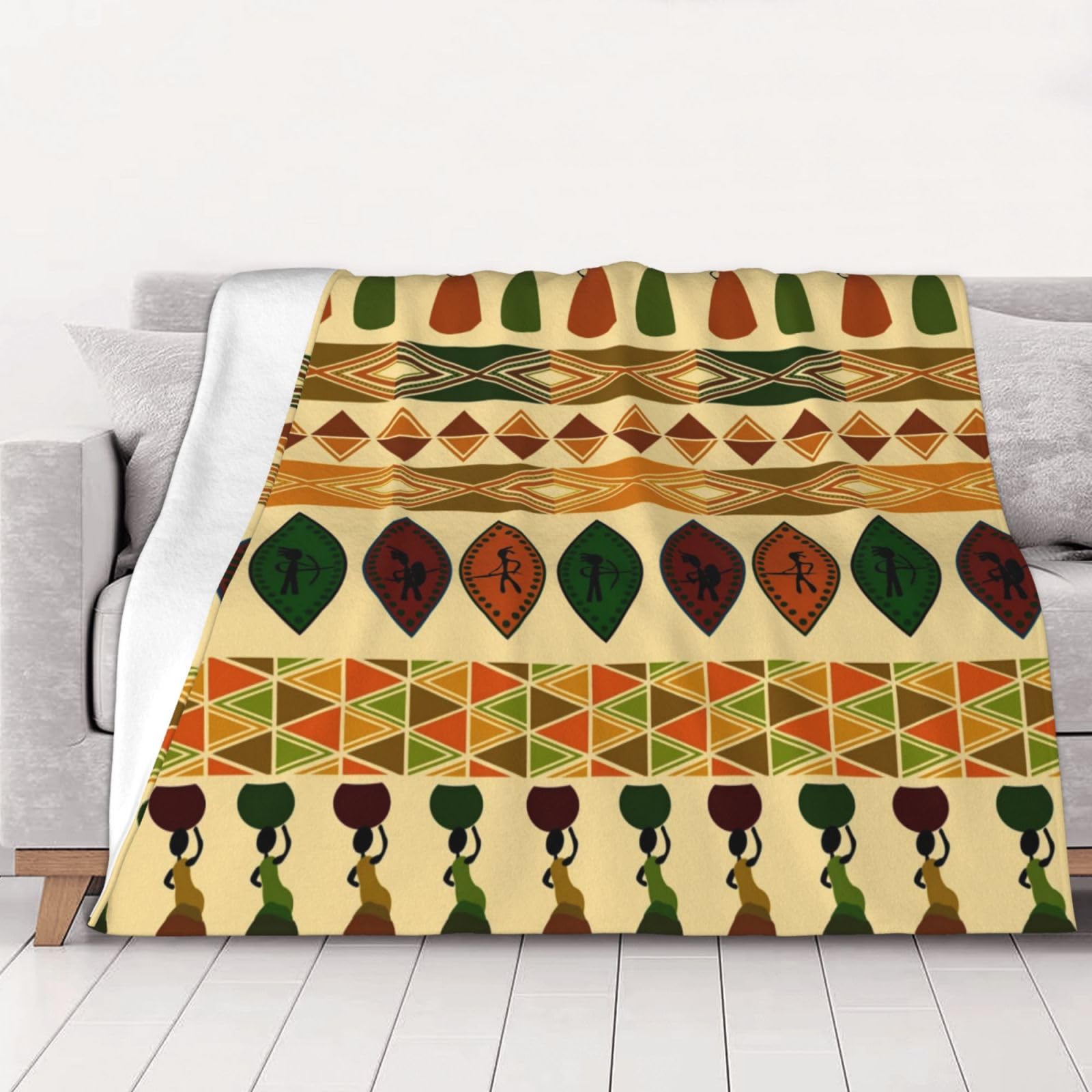 AUBKFELD Bohemia Style Traditional African Pattern Printed Flannel Blanket 150x125 CM, Soft & Warm Throw Blanket for Sofa/Couch/Bed/Car, Gifts for Audlts Women Men