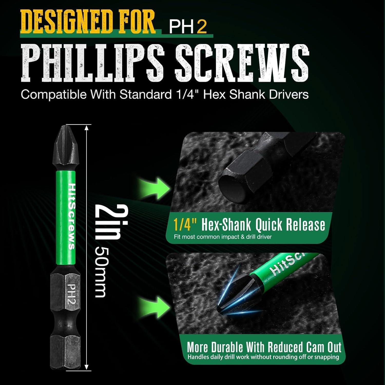 20 Pack Phillips Impact Driver Bits #2, 2-Inch Magnetic Screwdriver Bits, S2 Steel Ph2 Impact Bits For Impact Driver Ready & Home Repair