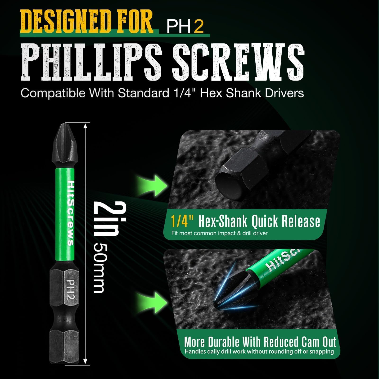 20 sztuk końcówek udarowych Phillips #2, 2-calowe magnetyczne bity wkrętakowe, końcówki udarowe S2 Steel Ph2 do wkrętarki udarowej Ready & Home Repair