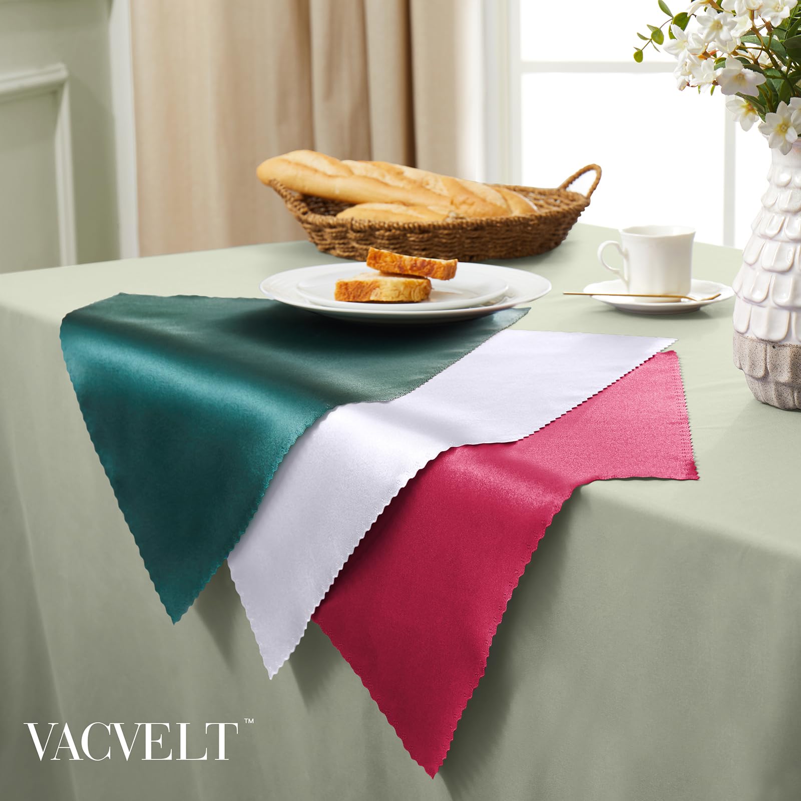 12 Serviettes De Table En Satin 43x43 Cm - Réutilisables - Pour Mariage, Fête, Maison (Vert)