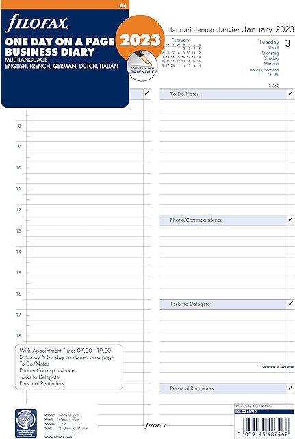 Filofax A4 Day per Page 5 Language appointments Diary - 2023