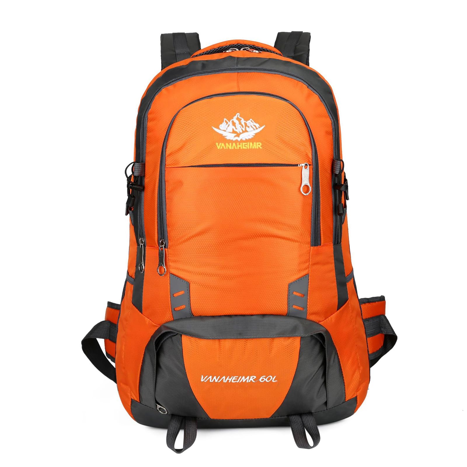 PORRASSO Hiking Backpack 60L Trekking Rucksack Waterproof Daypack Durable Backpack for Women Men Camping Climbing Travel Outdoor Sports Orange