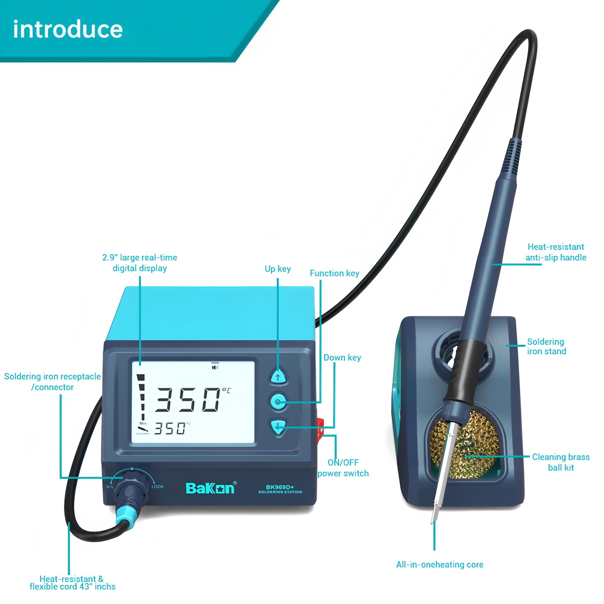 Estación de soldadura de 75 W BK969D+ T12, equipo de soldadura inteligente de suspensión automática, herramientas de soldadura (BK969D+-75W, juego de 2)