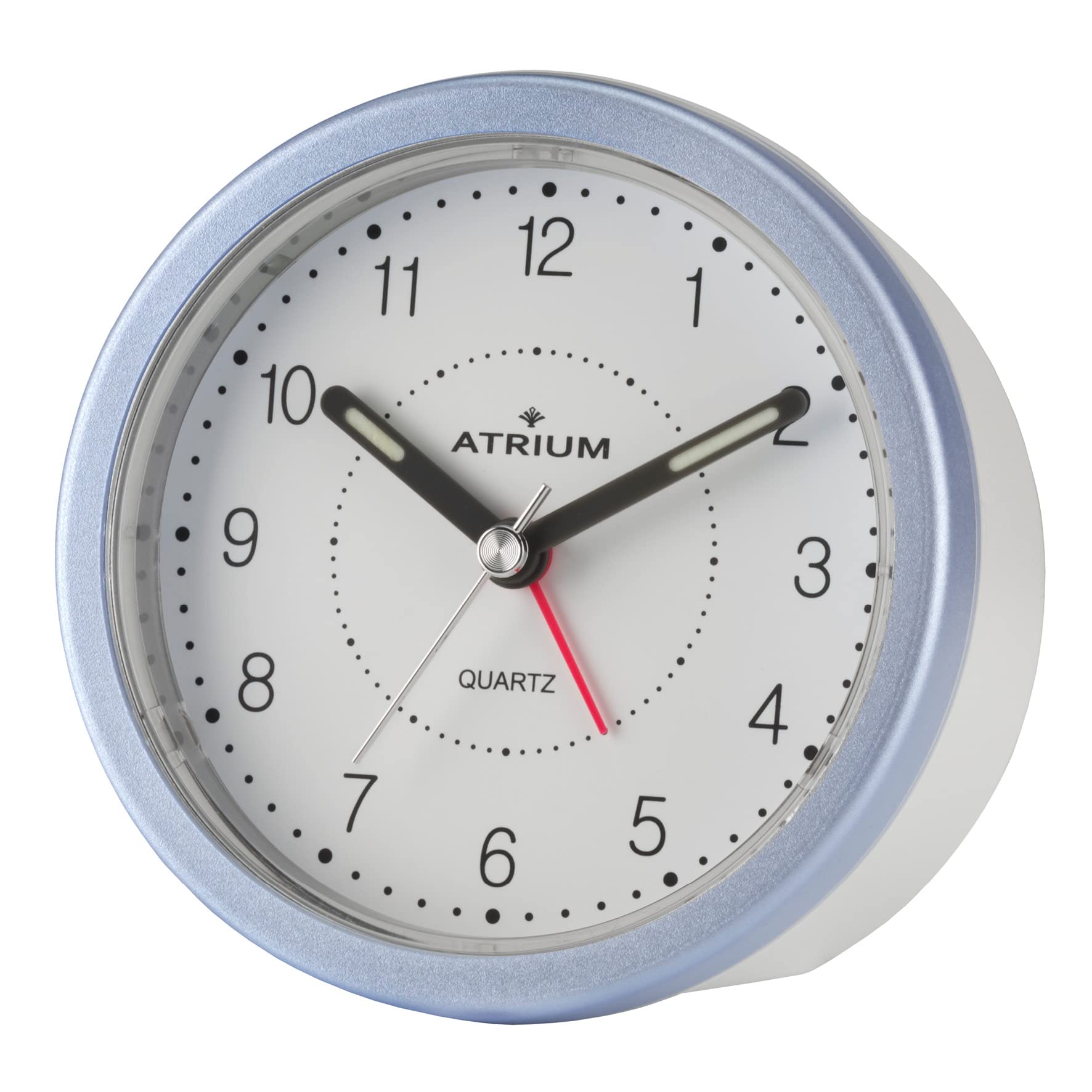 Atrium A260-15 Modern Design Alarm Clock Analogue Quartz without Ticking with Light and Snooze White Light Blue Round