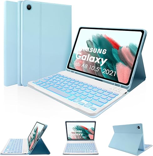 Miniatura 8 de LAMA Funda con teclado retroiluminado para Samsung Galaxy Tab A8 de 10.5 pulgadas con teclado, funda de teclado inalámbrico desmontable con soporte
