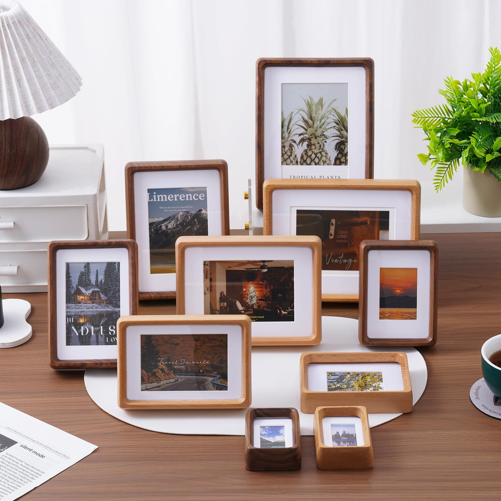 Marco de Fotos de Madera 15x20 cm, Portafotos 6x8 pulgadas, con paspartú para Fotos de 4x6 pulgadas (10x15cm), Montado en Mesa o Pared (Madera de Haya)