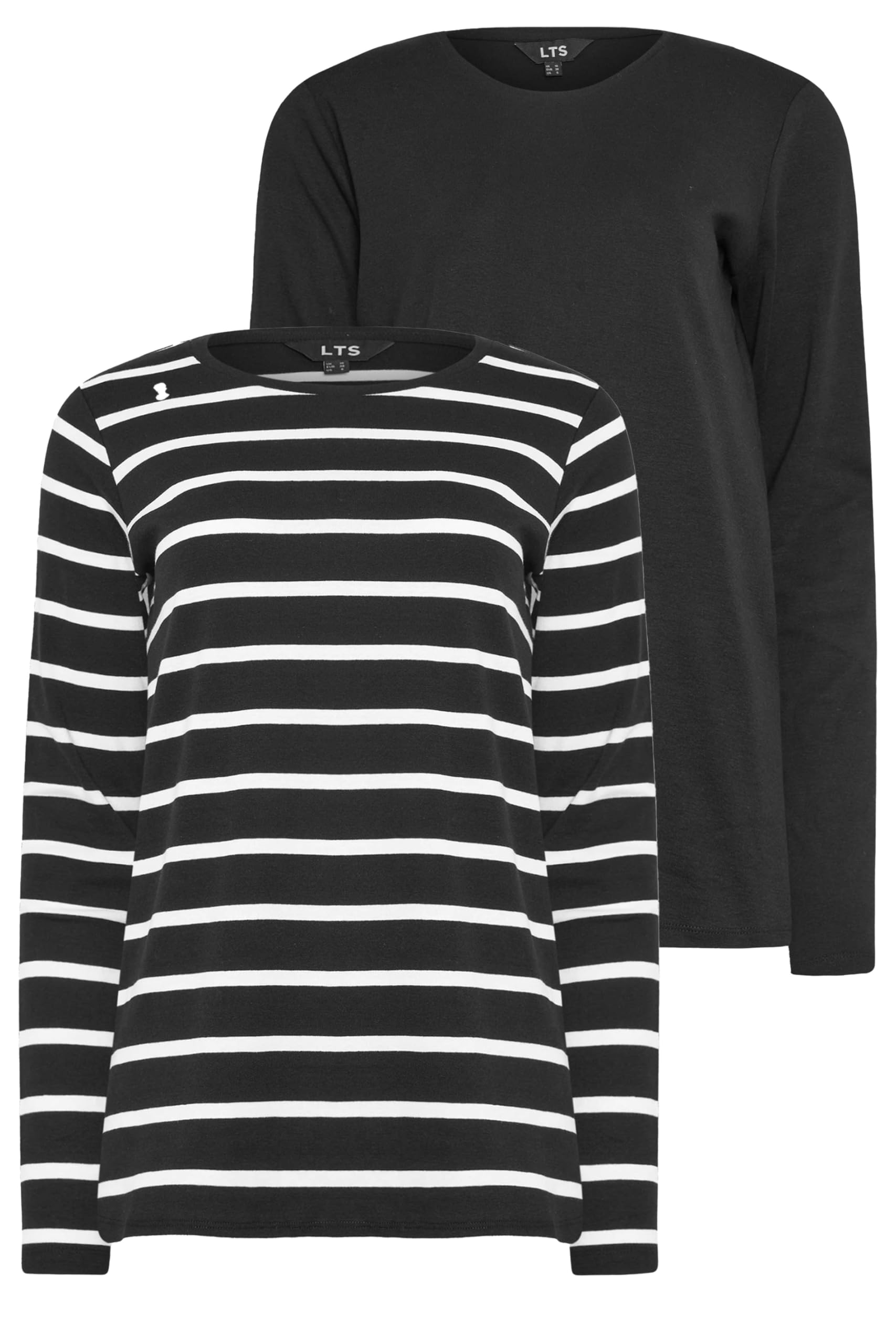 Long Tall Sally Women's Black Tall 2 Pack Stripe Print Long Sleeve T-Shirts In | Size: 12