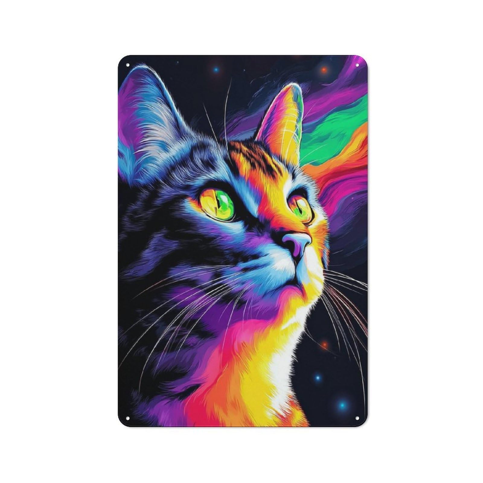 Rainbow Cat Portrait Metal Wall Art Sign 30x20cm, Vintage Vintage Wall Decor for Lounge, Study, Pub Or Wall Gallery