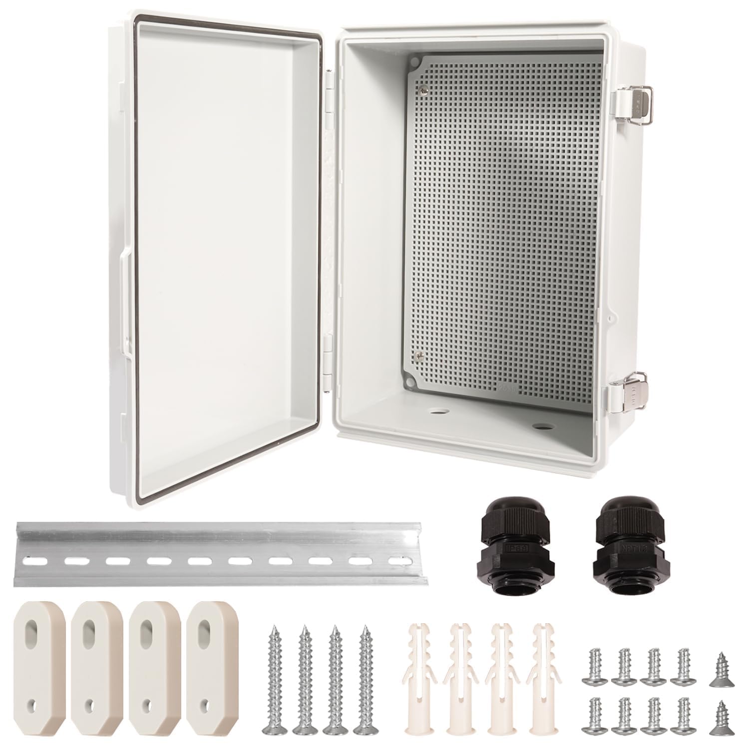 Szafa sterownicza, skrzynka rozdzielcza, zewnętrzna, wodoszczelna, tworzywo ABS, puszka przyłączeniowa 350 x 250 x 150 mm, IP66, szara, z akcesoriami montażowymi do użytku na zewnątrz