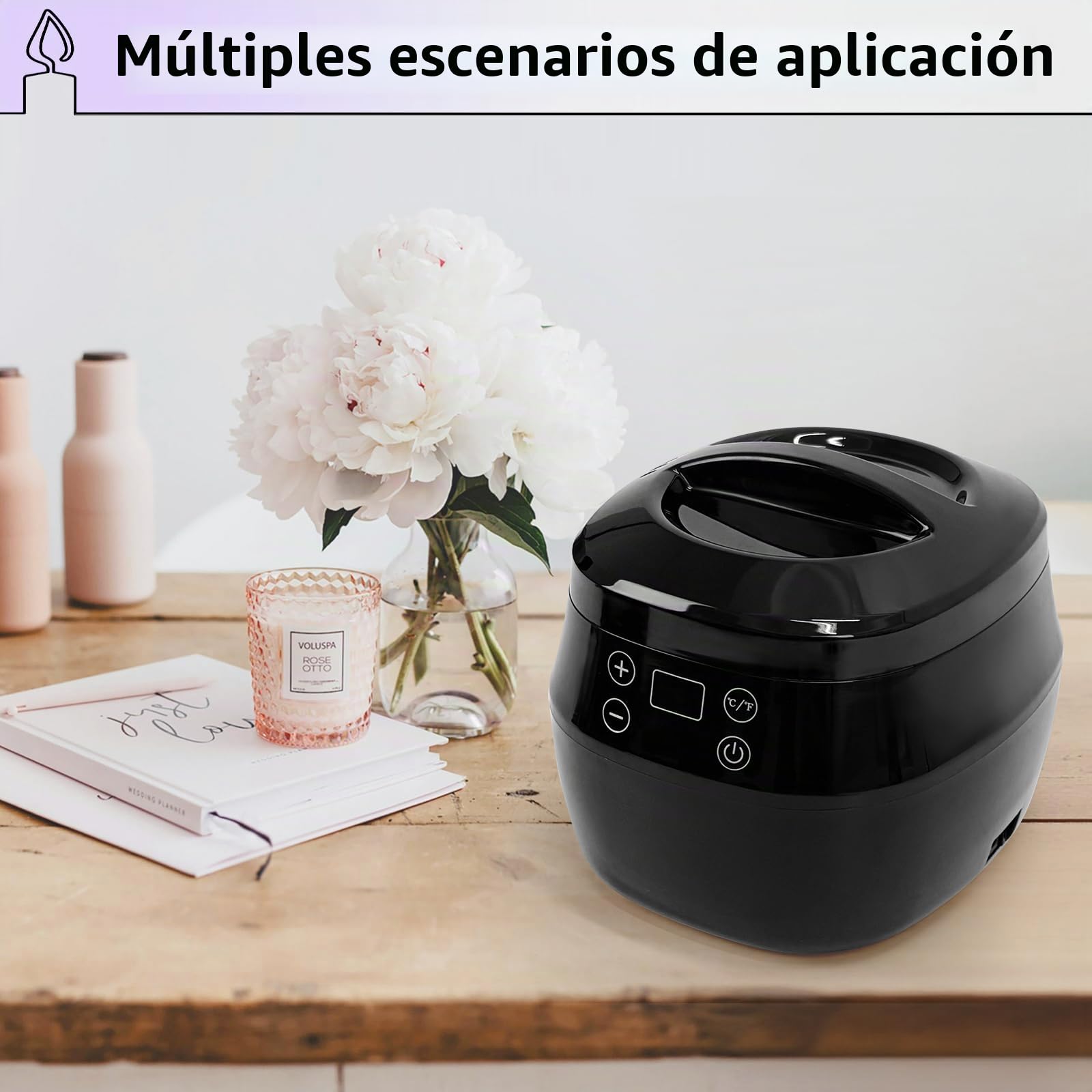 JAOGAUS Olla Eléctrica para Fundir Cera, 1 Litro, Temperatura Ajustable, Kit para Hacer Velas para Principiantes, Dispositivo para Centrar la Mecha y Cuchara de Silicona Incluidos