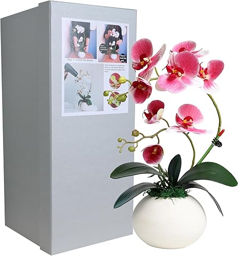 Miniatura 9 de Modernas orquídeas artificiales rosas de 17 pulgadas en jarrón, plantas falsas, arreglos florales, centros de mesa para comedor, hogar, oficina,