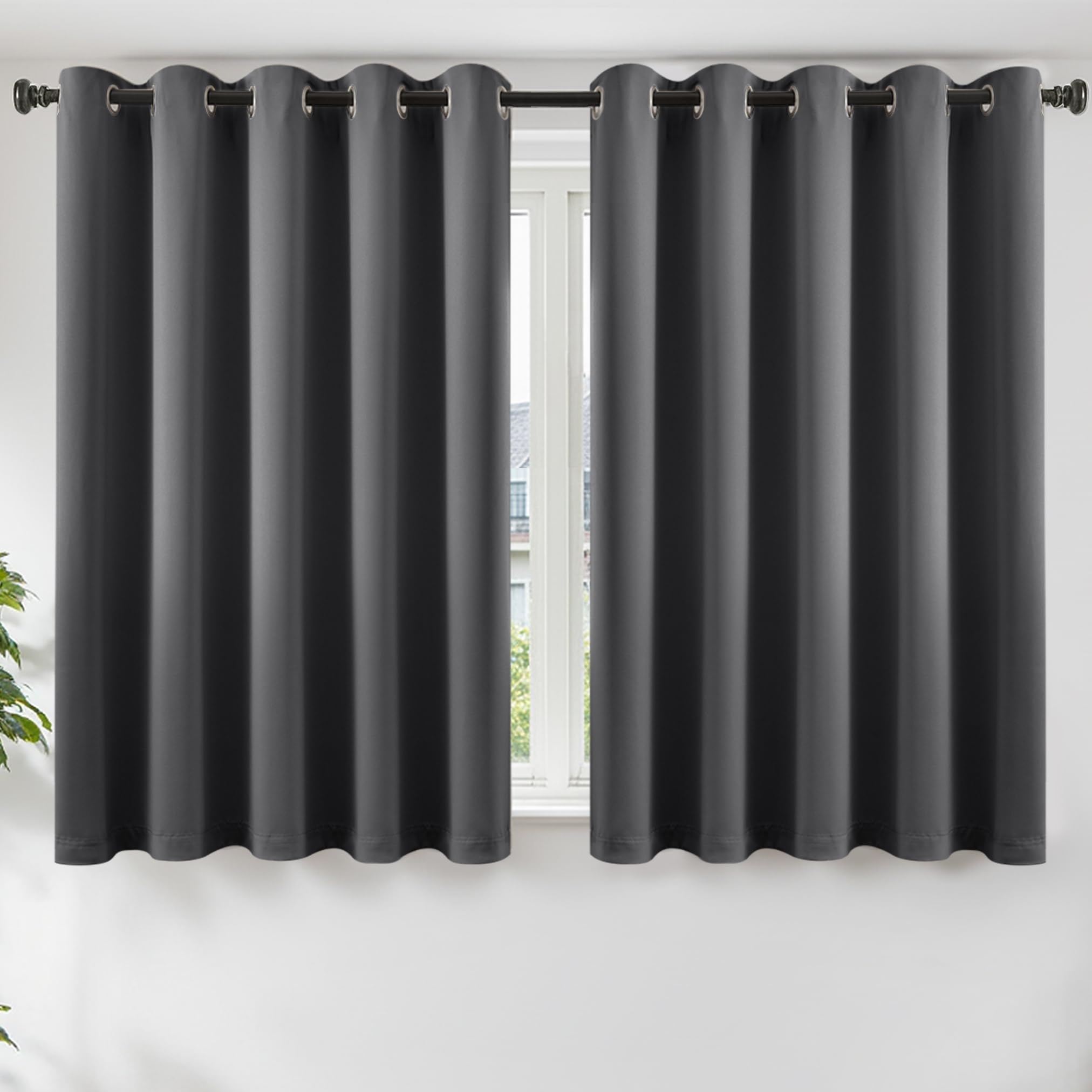 TOPICK Super Soft Grey Blackout Curtains for Bedroom, Solid Thermal Curtains for Bedroom, Window Treatments Drapes for Room Darkening, Ring Top Light Blocking Curtains, W66 x L54 Inch