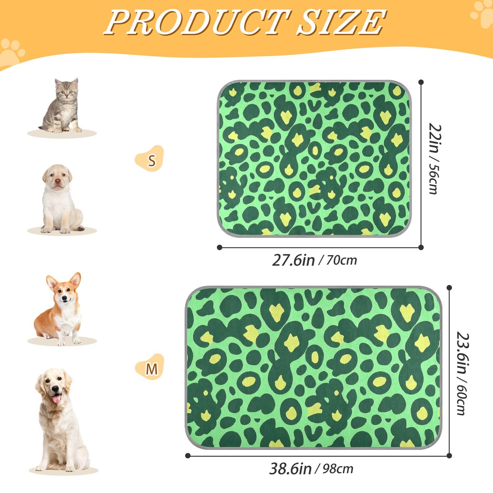 EtherSpher Green Leopard Print Summer Cooling mats Self Cooling cat Blankets for Indoor Cats for Bunny Travel Safe cama Fria para perro M