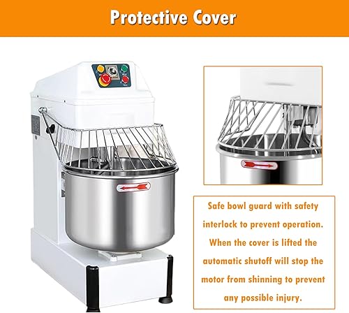 Miniatura 5 de INTSUPERMAI Mezclador de pie comercial de 21Qt Mezclador de masa 20L Máquina de amasado de masa Mezclador espiral de pan Doble velocidad Doble