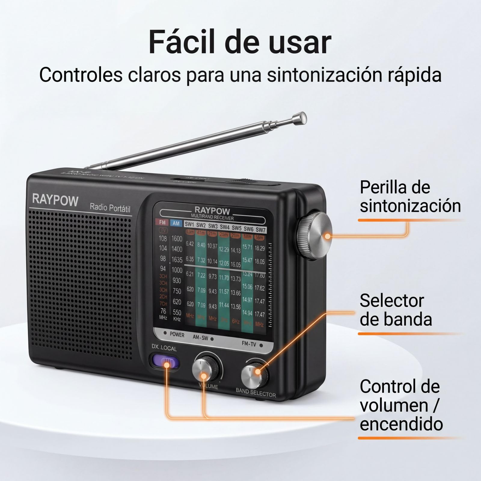 Tragbares Radio, 9-Band-FM-/AM-/SW1~SW7-Transistorradio, tragbare Tasche, funktioniert mit 2 AA-Batterien, kleines FM-Radio, starker Lautsprecher, drinnen und draußen, Schwarz