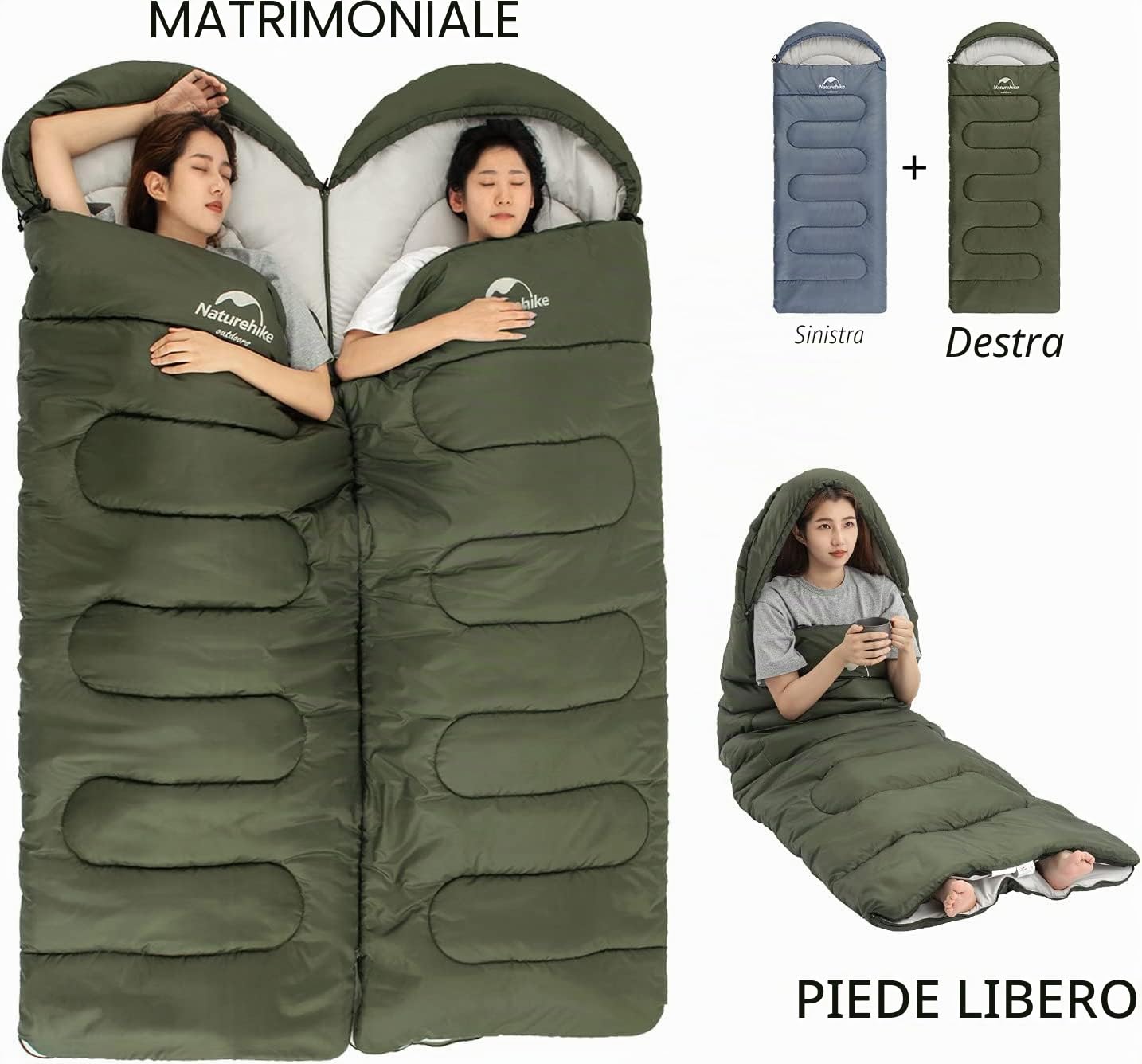 Naturehike Sacco a pelo da campeggio, leggero, impermeabile, portatile, giuntabile, per adulti, 3 stagioni, escursionismo, zaino in spalla, all'aperto e al chiuso, con sacco portaoggetti