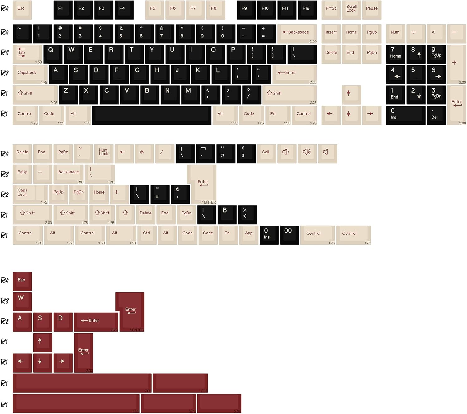 Rome PBT Double Shot Custom Keycap Set,174 Keys Black Gaming Key Caps Keycaps 60 Percent Cherry Profile Keycaps for 61/64/68/84/87/100/104/108 Mechanical Keyboard