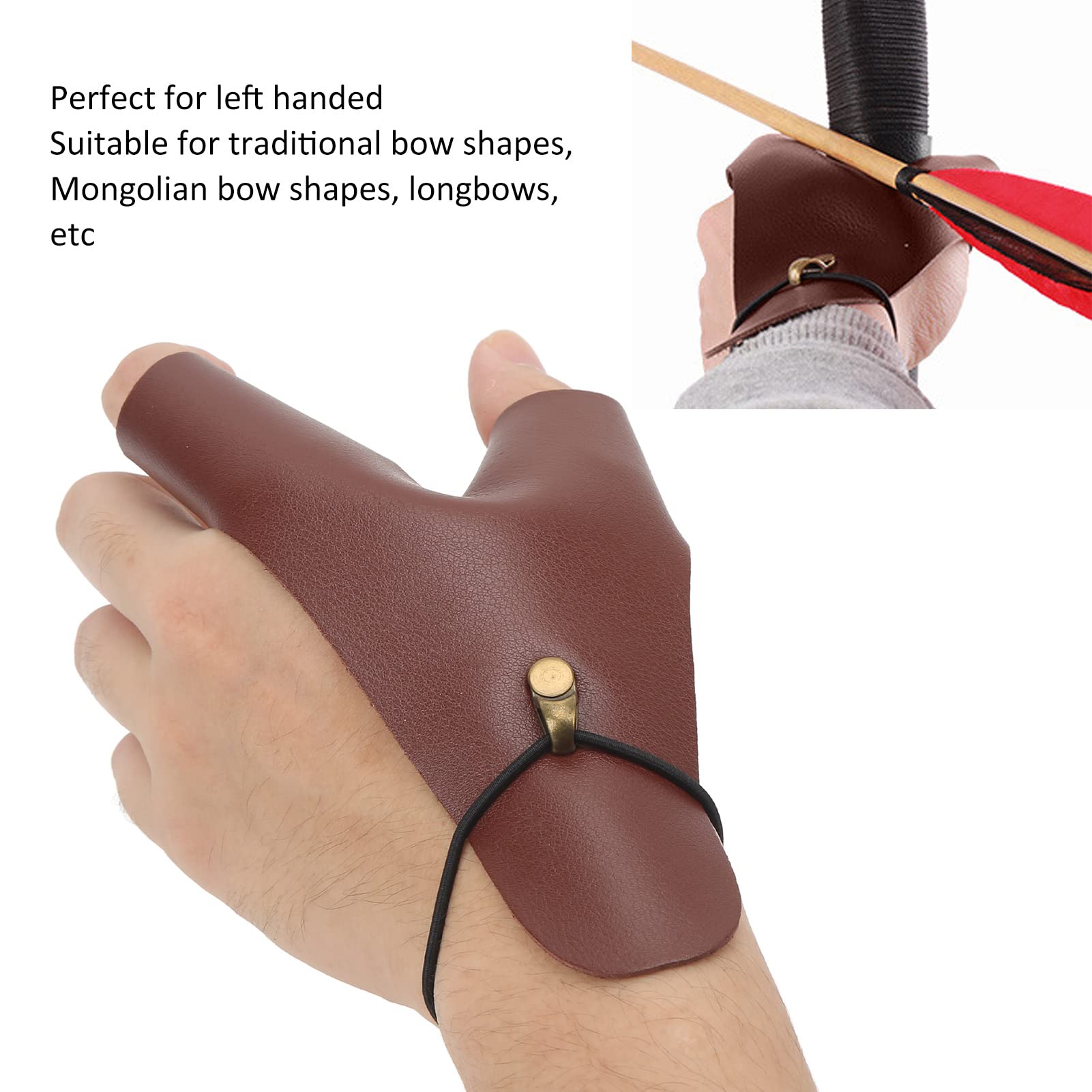 Archery Hand Guard, Protective Breathable Lightweight 2 Finger Protector PU Leather Non Slip Archery Glove for Left Hand, Traditional Longbow, Mongolian Bow, Archery
