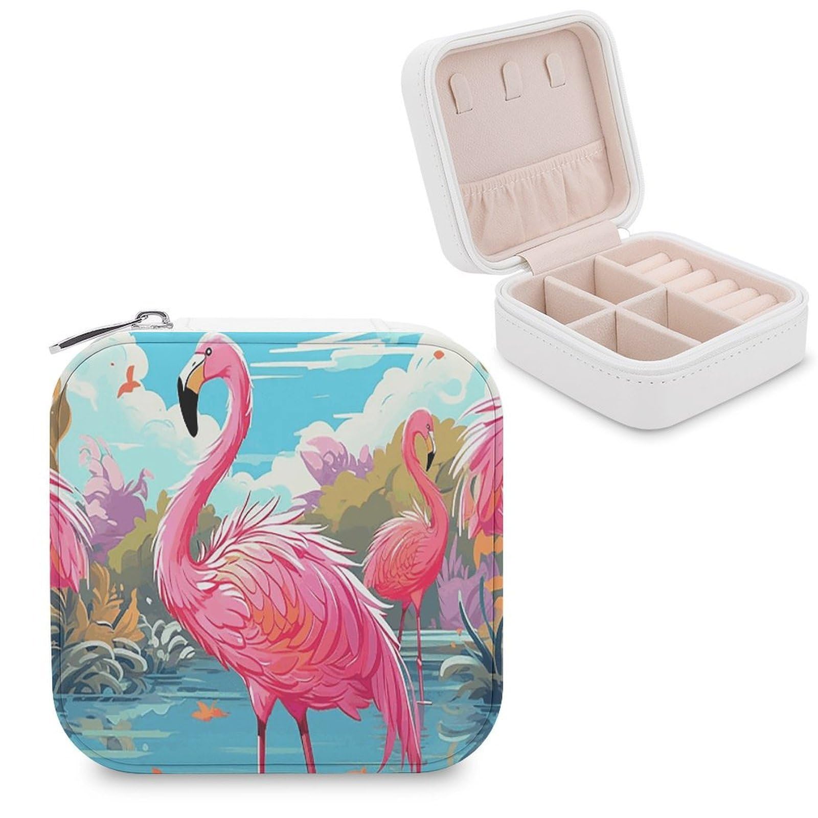 LZQPOEAS Flamingo Bird Jewelry Box Mini Jewelry Travel Case Trendy Stuff Ring Box Custom PU Leather Jewelry Boxes Portable Jewelry Case Earring Storage Organizer for Girls Women