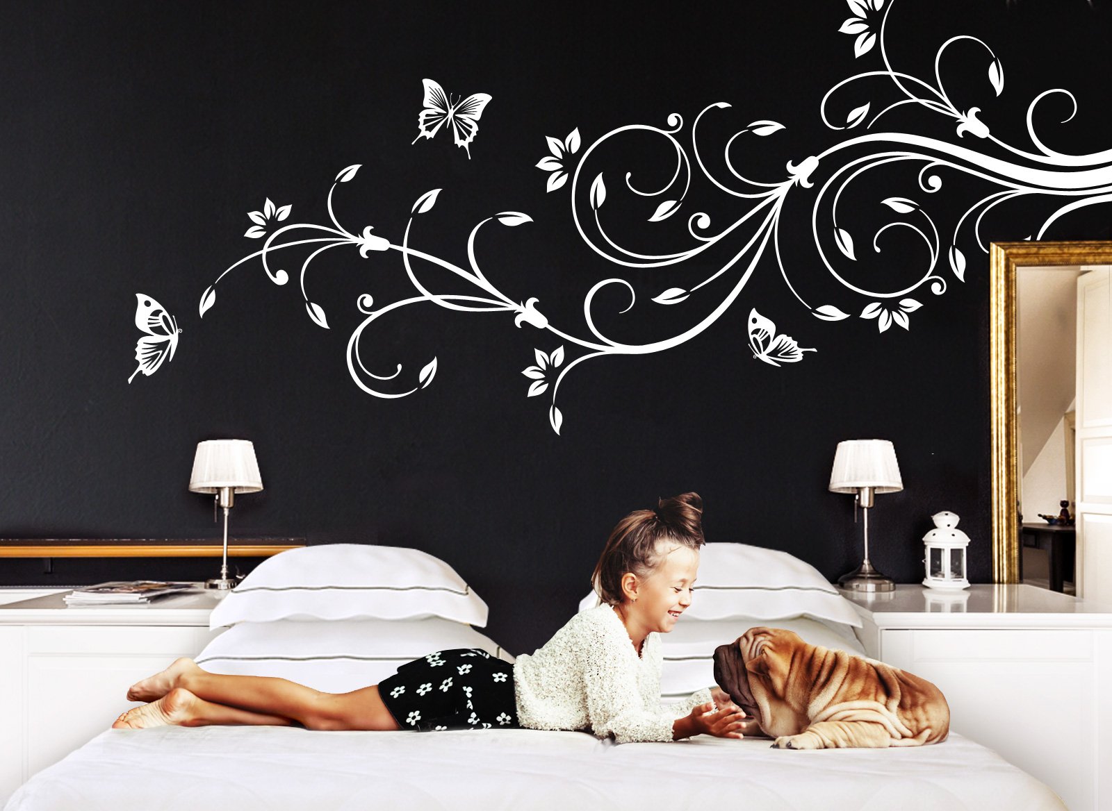 SUPERDANT Wandaufkleber Lila Blumen & Schmetterlinge – Abnehmbare Vinyl-Deko, 118x29cm, Für Wohnzimmer & Schlafzimmer