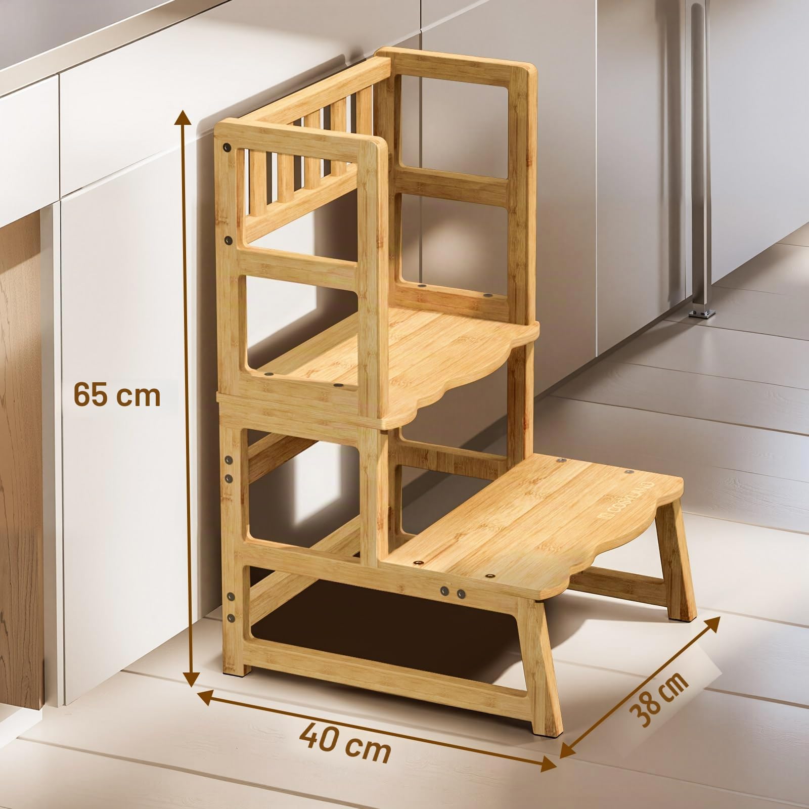COSYLAND Tour d’Observation Montessori pour Enfant – Chaise d’Apprentissage Bébé Sécurisée, Tabouret en Forme Nuage Antidérapant pour Salle de Bain, Toilettes et Chambre – Natural